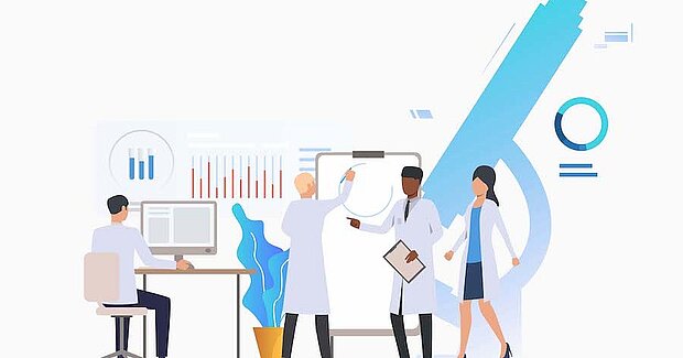 People working in a medical center